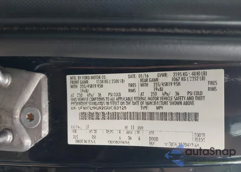 2016 Ford Escape Se from USA, damaged, VIN 1FMCU9G92GUC03125